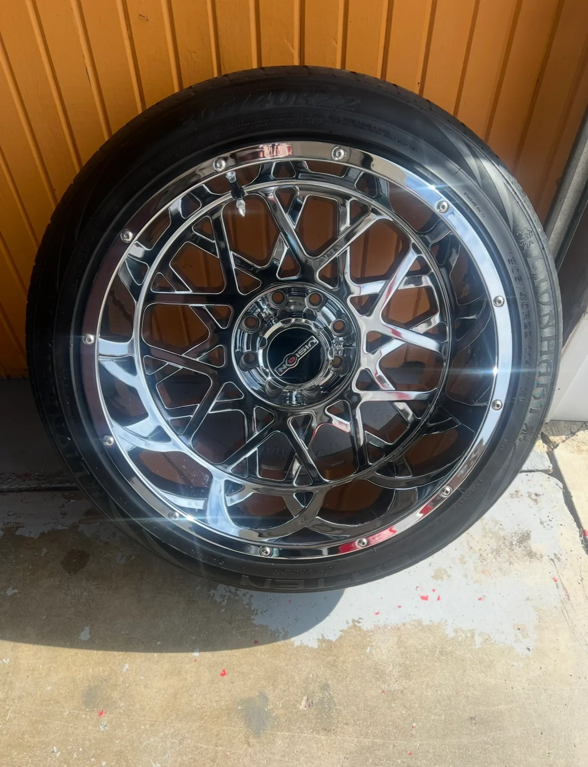 Polished chrome wheel close-up after detail