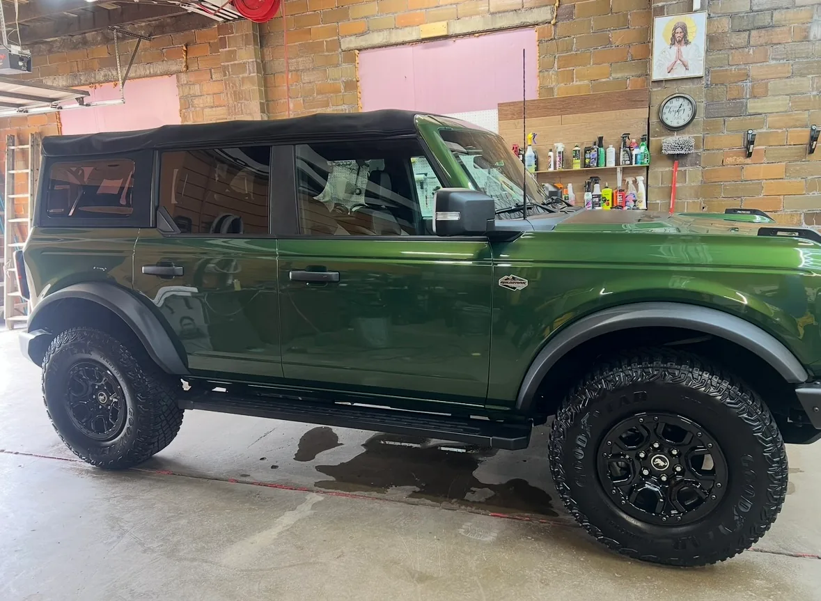 Side view of polished green Ford Bronco