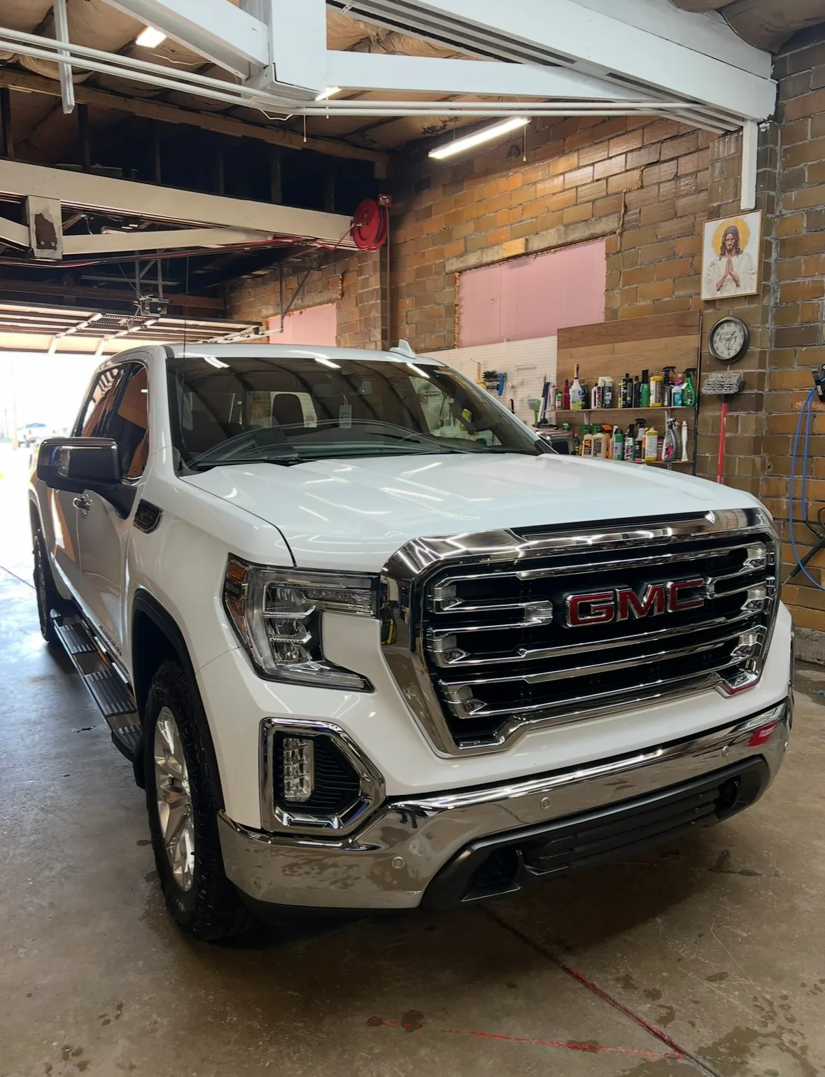 White GMC truck after exterior detail